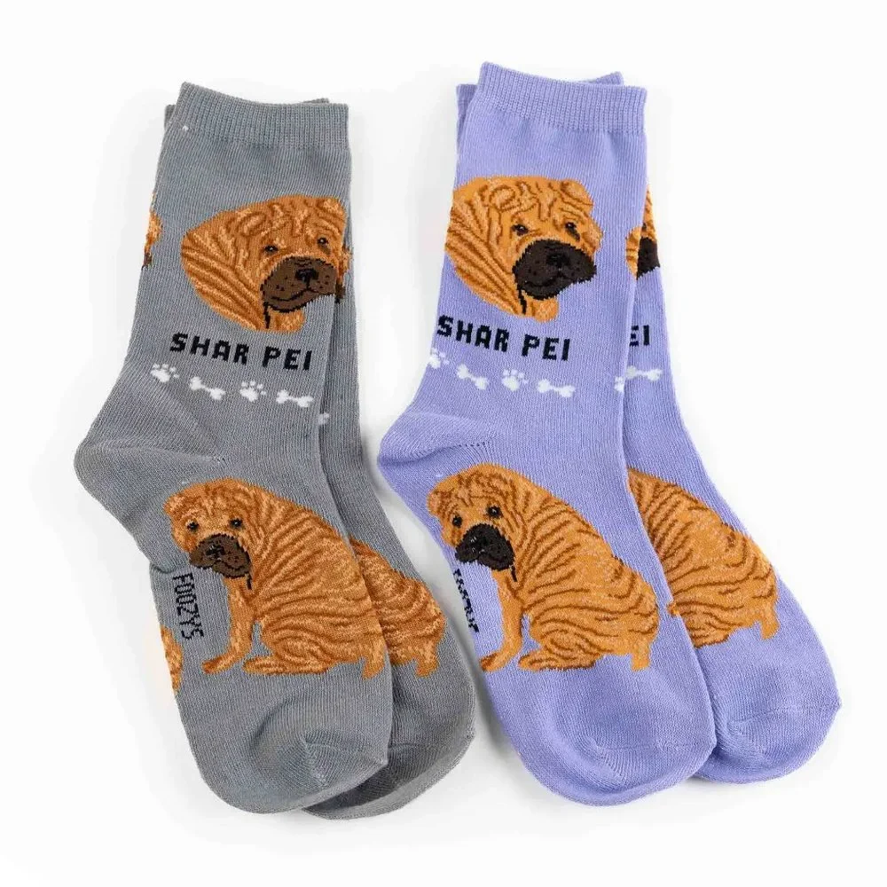 Shar Pei Fighting Dog Wrinkles Puppy Cute Dogs 2 Pairs Women's Foozys Socks